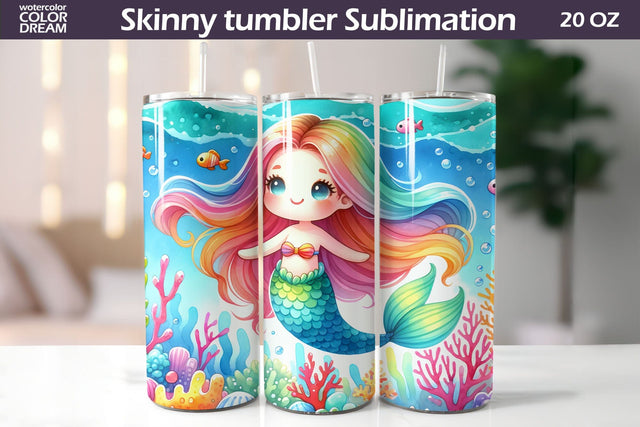 Cute Mermaid Tumbler Wrap | Watercolor Mermaid Tumbler Sublimation WatercolorColorDream 