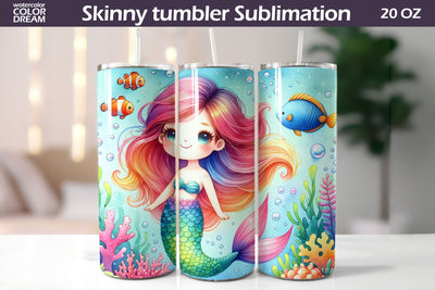 Cute Mermaid Tumbler Wrap | Watercolor Mermaid Tumbler Sublimation WatercolorColorDream 