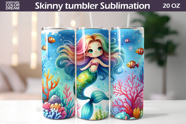 Cute Mermaid Tumbler Wrap | Watercolor Mermaid Tumbler Sublimation WatercolorColorDream 