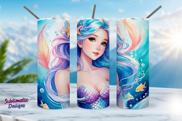 Cute Mermaid Under the Sea Tumbler Wrap | 20 oz Skinny Tumbler Wrap Sublimation Design Sublimation Sublimatiz Designs 