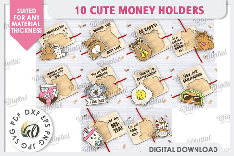 Cute Money Holders Laser Cut Bundle. Money Gift Holders SVG SVG Evgenyia Guschina 