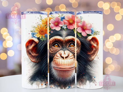 Cute Monkey Animal 20oz Tumbler Wrap Sublimation Design, Straight Tapered Tumbler Wrap, Chimpanzee Monkey Tumbler Png, Instant Digital Download Sublimation SvggirlplusArt 