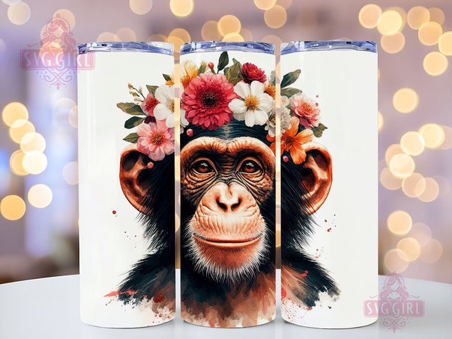 Cute Monkey Animal 20oz Tumbler Wrap Sublimation Design, Straight Tapered Tumbler Wrap, Chimpanzee Monkey Tumbler Png, Instant Digital Download Sublimation SvggirlplusArt 