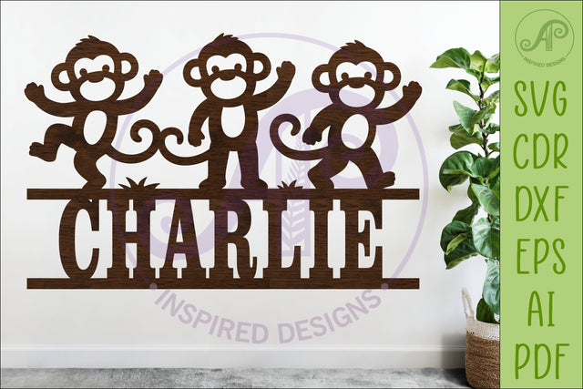 Cute Monkey Name Sign SVG, Jungle Nursery Laser Cut SVG APInspireddesigns 
