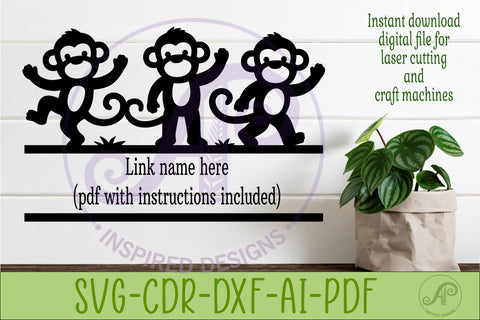 Cute Monkey Name Sign SVG, Jungle Nursery Laser Cut SVG APInspireddesigns 