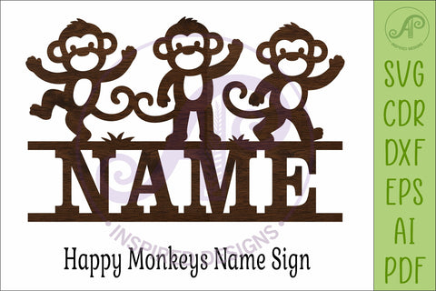 Cute Monkey Name Sign SVG, Jungle Nursery Laser Cut SVG APInspireddesigns 