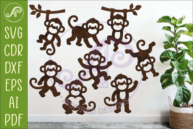 Cute Monkey Silhouette SVG, Monkeys cut out shapes SVG APInspireddesigns 