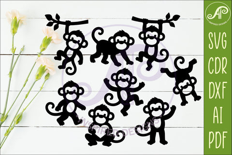 Cute Monkey Silhouette SVG, Monkeys cut out shapes SVG APInspireddesigns 