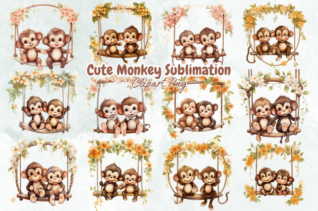 Cute Monkey Sublimation Clipart Bundle Sublimation Designangry 