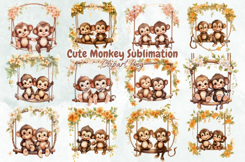 Cute Monkey Sublimation Clipart Bundle Sublimation Designangry 