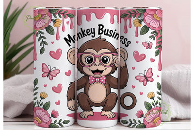 Cute Monkey Tumbler Wrap PNG Sublimation PixelChick 