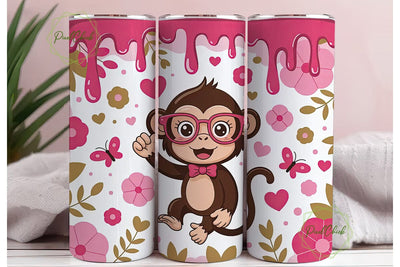 Cute Monkey Tumbler Wrap PNG Sublimation PixelChick 