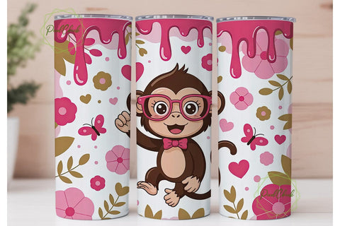 Cute Monkey Tumbler Wrap PNG Sublimation PixelChick 