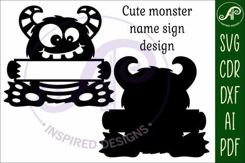 Cute monster name sign design 1 svg laser cut template SVG APInspireddesigns 