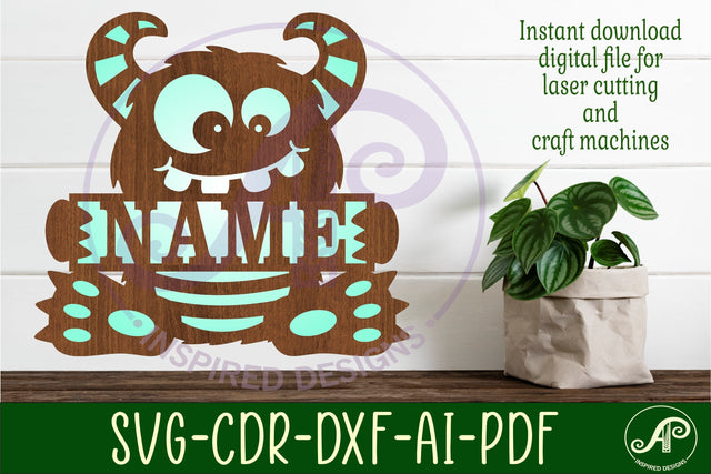 Cute monster name sign design 1 svg laser cut template SVG APInspireddesigns 
