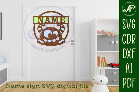 Cute monster name sign design 1 svg laser cut template SVG APInspireddesigns 