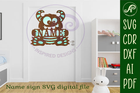 Cute monster name sign design 1 svg laser cut template SVG APInspireddesigns 