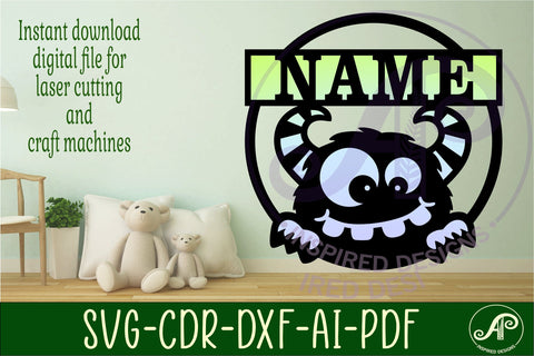 Cute monster name sign design 1 svg laser cut template SVG APInspireddesigns 