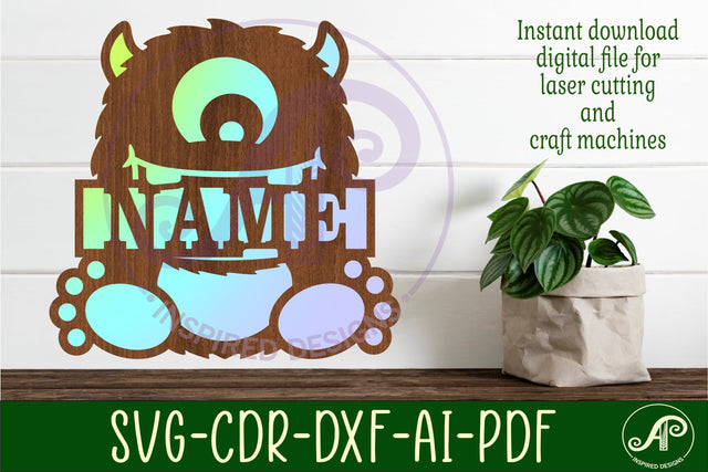 Cute monster name sign design 2 svg laser cut template SVG APInspireddesigns 