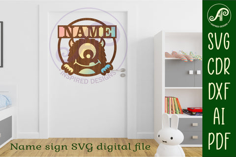 Cute monster name sign design 2 svg laser cut template SVG APInspireddesigns 