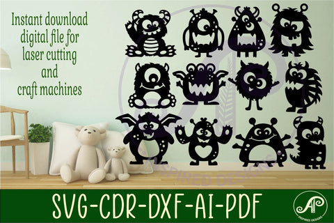 Cute monster Silhouette laser cut shape SVG APInspireddesigns 