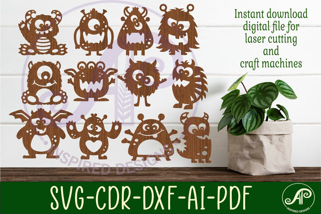 Cute monster Silhouette laser cut shape SVG APInspireddesigns 