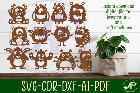Cute monster Silhouette laser cut shape SVG APInspireddesigns 