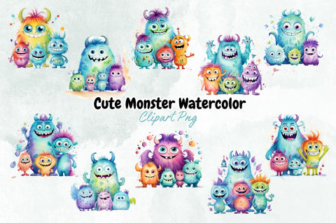 Cute Monster Watercolor Clipart Bundle Sublimation Designangry 