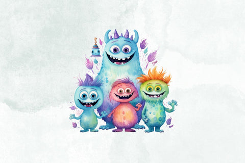 Cute Monster Watercolor Clipart Bundle Sublimation Designangry 