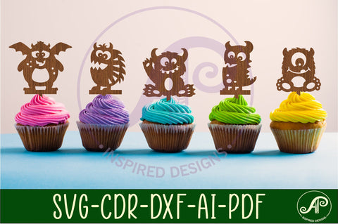 Cute Monsters cupcake toppers, 10 designs SVG laser SVG APInspireddesigns 