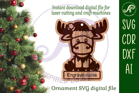 Cute Moose Christmas Ornament SVG laser cut SVG APInspireddesigns 