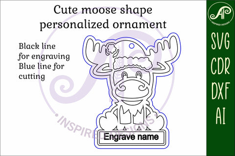 Cute Moose Christmas Ornament SVG laser cut SVG APInspireddesigns 
