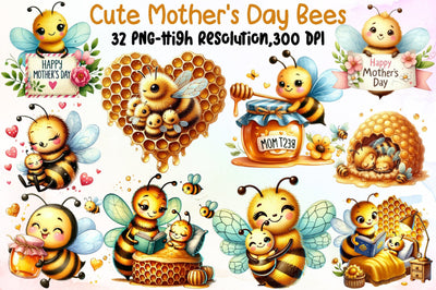 Cute Mother's Day Bees Clipart Sublimation designartist 