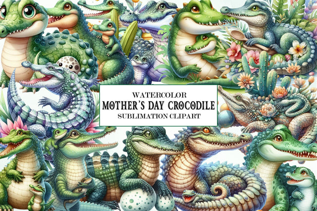 Cute Mother's Day Crocodile Clipart Sublimation SVGista 