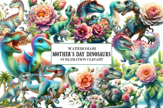 Cute Mother's Day Dinosaurs Clipart Sublimation SVGista 