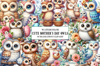 Cute Mother's Day Owls Clipart Sublimation SVGista 