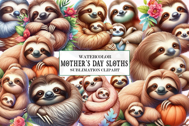 Cute Mother's Day Sloths Clipart Sublimation SVGista 