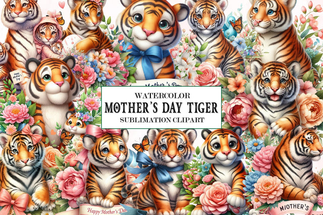 Cute Mother's Day Tigers Clipart Sublimation SVGista 