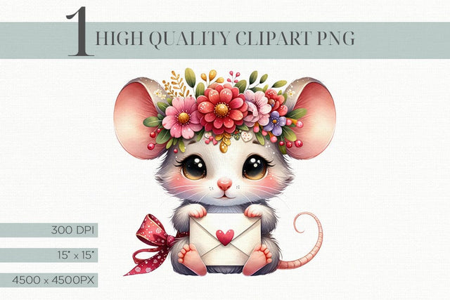 Cute Mouse Clipart with Love Letter Valentine Clipart Sublimation BijouBay 