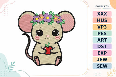 Cute Mouse Embroidery Design - Kawaii Animal Embroidery/Applique DESIGNS sg embroidery 