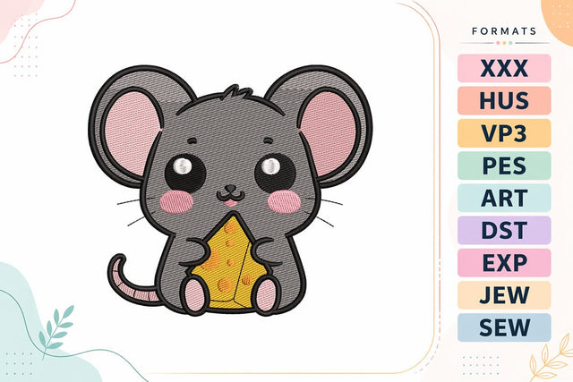 Cute Mouse with Cheese Embroidery Design - Kawaii Mouse Embroidery/Applique DESIGNS sg embroidery 