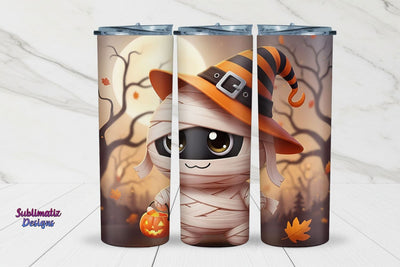 Cute Mummy Halloween Skinny Tumbler Wrap | Halloween Tumbler Wrap for Sublimation Sublimation Sublimatiz Designs 
