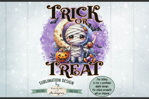 Cute Mummy Halloween Trick or Treat Bag PNG Design Sublimation Ewe-N-Me Designs 