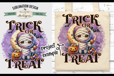 Cute Mummy Halloween Trick or Treat Bag PNG Design Sublimation Ewe-N-Me Designs 