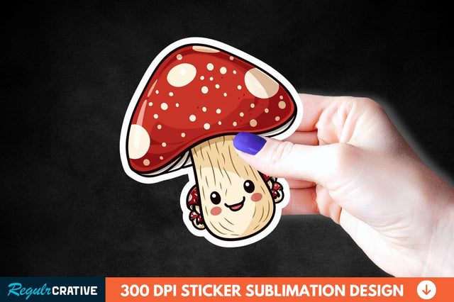 Cute Mushroom Animal Sticker Clipart Sublimation Regulrcrative 