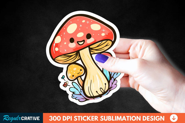 Cute Mushroom Animal Sticker Clipart Sublimation Regulrcrative 