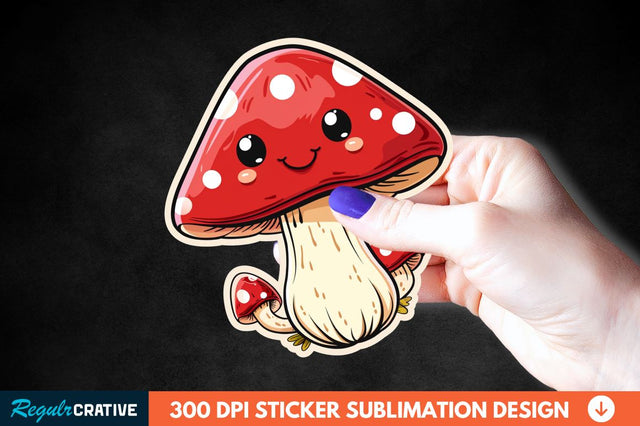 Cute Mushroom Animal Sticker Clipart Sublimation Regulrcrative 