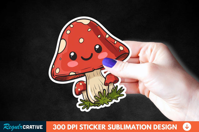 Cute Mushroom Animal Sticker Clipart Sublimation Regulrcrative 