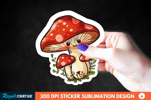 Cute Mushroom Animal Sticker Clipart Sublimation Regulrcrative 