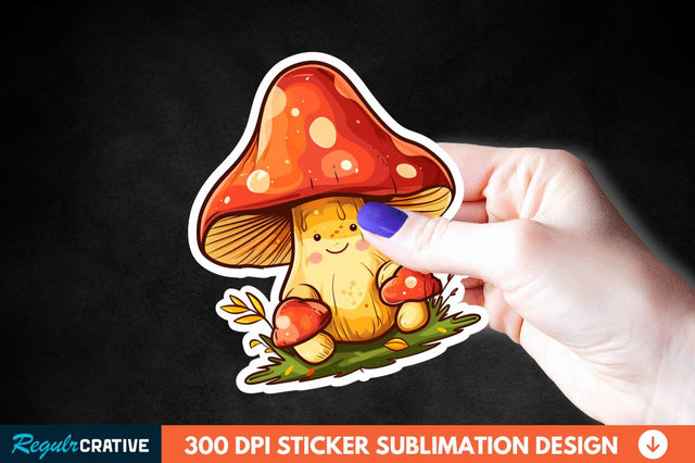 Cute Mushroom Animal Sticker Clipart Sublimation Regulrcrative 